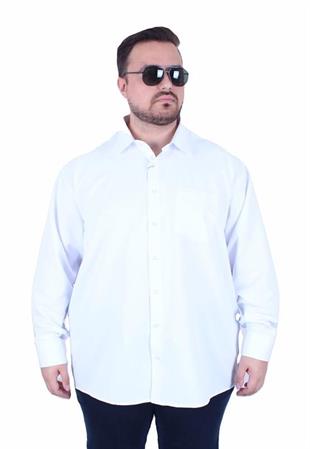 Starbattal Erkek Büyük Beden Klasik Cepsiz Armürlü Gömlek 11361 BEYAZ