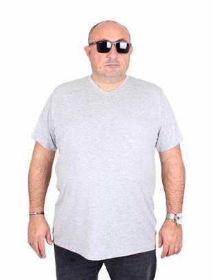 Starbattal Erkek Büyük Beden Likralı Basic V Yaka Tişört 11170 GRI MELANJ