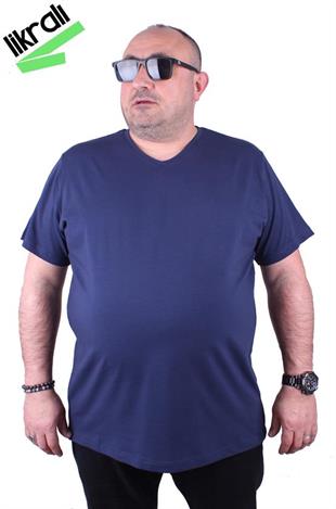 Starbattal Erkek Büyük Beden Likralı Basic V Yaka Tişört 11170 Marin