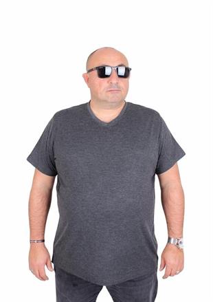 Starbattal Erkek Büyük Beden Likralı Basic V Yaka Tişört 11170 ANTRASİT MELANJ