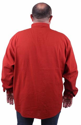 Starbattal Erkek Büyük Beden Likralı Keten Hakim Yaka Cepli Gömlek 11308 KIREMIT