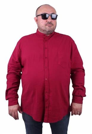 Starbattal Erkek Büyük Beden Likralı Keten Hakim Yaka Cepli Gömlek 11308 BORDO