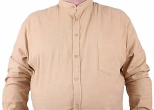 Starbattal Erkek Büyük Beden Likralı Keten Hakim Yaka Cepli Gömlek 11308 CAMEL