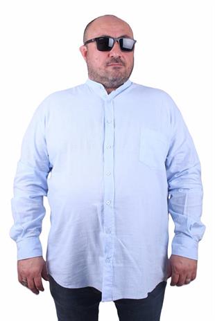 Starbattal Erkek Büyük Beden Likralı Keten Hakim Yaka Cepli Gömlek 11308 MAVI