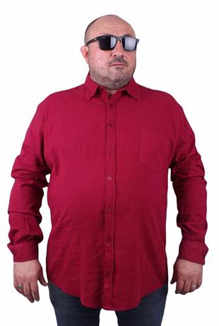 Starbattal Erkek Büyük Beden Likralı Keten Cepli Gömlek 11306 BORDO