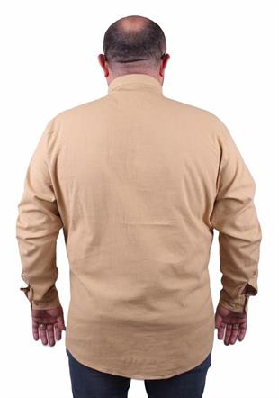 Starbattal Erkek Büyük Beden Likralı Keten Hakim Yaka Cepli Gömlek 11308 CAMEL