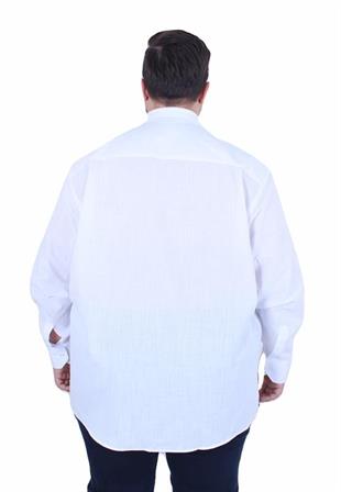 Starbattal Erkek Büyük Beden Pamuk Keten Flam  Gömlek 11353 BEYAZ