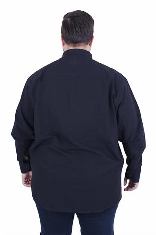 Starbattal Erkek Büyük Beden Pamuk Keten Flam  Gömlek 11353 SIYAH