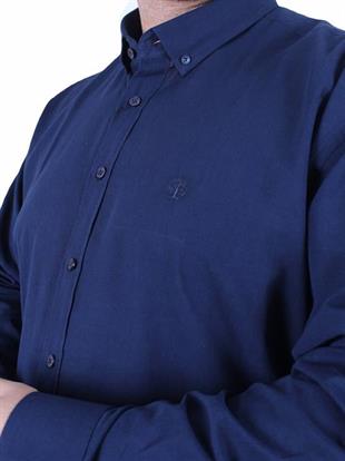 Starbattal Erkek Büyük Beden Pamuk Keten Flam  Gömlek 11353 LACIVERT