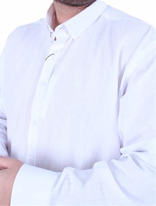 Starbattal Erkek Büyük Beden Pamuk Keten Flam  Gömlek 11353 BEYAZ