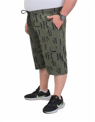 Starbattal Erkek Büyük Beden Penye Şort Letter Dance 24644 HAKI
