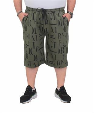 Starbattal Erkek Büyük Beden Penye Şort Letter Dance 24644 HAKI