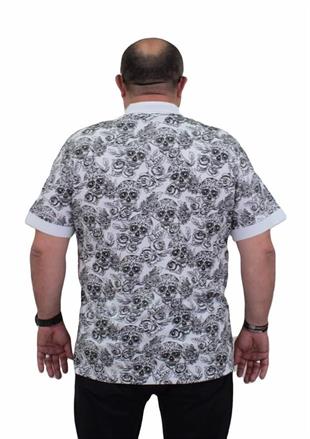 Starbattal Erkek Büyük Beden Polo Yaka Tişört Skull 24454 BEYAZ