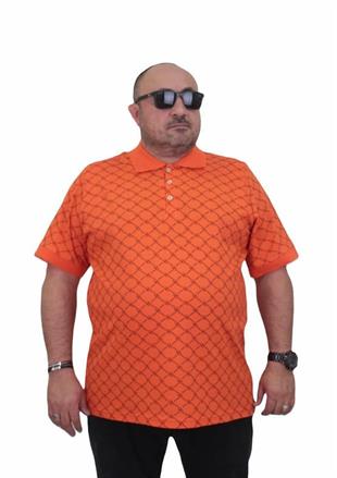 Starbattal Erkek Büyük Beden Polo Yaka Tişört Square 24452 TURUNCU