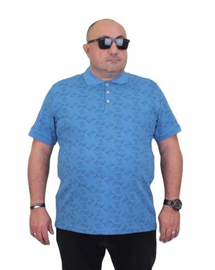 Starbattal Erkek Büyük Beden Polo Yaka Üçgen Baskılı Tişört 24450 MAVI