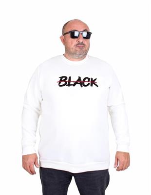 Starbattal Erkek Büyük Beden Sıfır Yaka 3ip Sweat Black 24202 EKRU