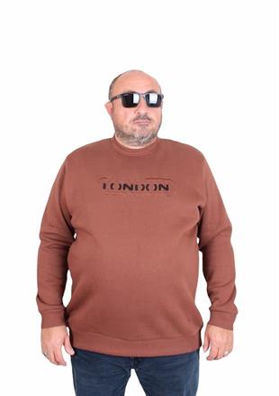 Starbattal Erkek Büyük Beden Sıfır Yaka 3ip Sweat London 24208 TABA