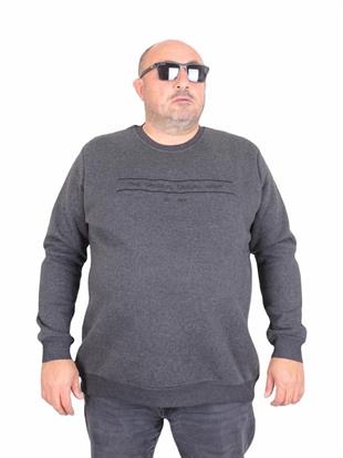 Starbattal Erkek Büyük Beden Sıfır Yaka 3ip Sweat Original 24203 ANTRASİT MELANJ