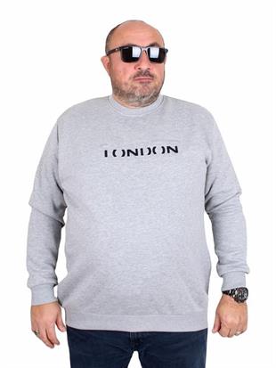 Starbattal Erkek Büyük Beden Sıfır Yaka 3ip Sweat London 24208 GRI MELANJ