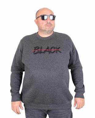 Starbattal Erkek Büyük Beden Sıfır Yaka 3ip Sweat Black 24202 ANTRASİT MELANJ