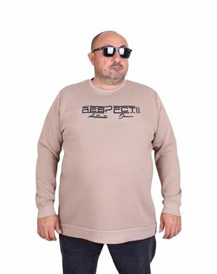 Starbattal Erkek Büyük Beden Sıfır Yaka 3ip Sweat Respect 24205 CAMEL