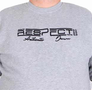 Starbattal Erkek Büyük Beden Sıfır Yaka 3ip Sweat Respect 24205 GRI MELANJ