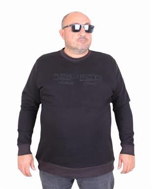 Starbattal Erkek Büyük Beden Sıfır Yaka 3ip Sweat Respect 24205 SIYAH