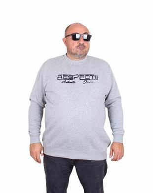 Starbattal Erkek Büyük Beden Sıfır Yaka 3ip Sweat Respect 24205 GRI MELANJ