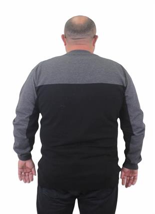Starbattal Erkek Büyük Beden Sıfır Yaka Çift Renk Triko Kazak 23751 ANTRASIT