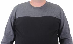 Starbattal Erkek Büyük Beden Sıfır Yaka Çift Renk Triko Kazak 23751 ANTRASIT