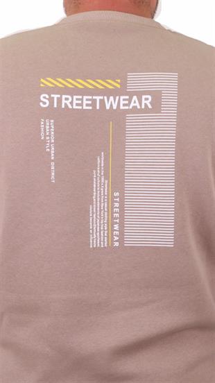 Starbattal Erkek Büyük Beden Sıfır Yaka Sweat Streetwear 23206 TOPRAK