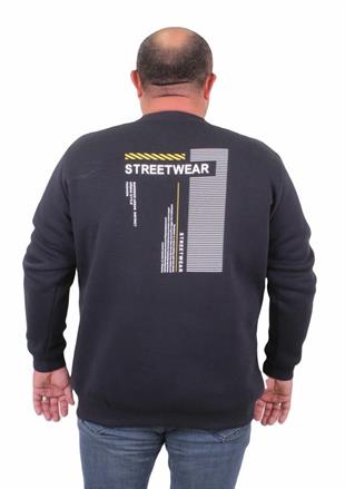 Starbattal Erkek Büyük Beden Sıfır Yaka Sweat Streetwear 23206 LACIVERT