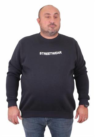Starbattal Erkek Büyük Beden Sıfır Yaka Sweat Streetwear 23206 LACIVERT