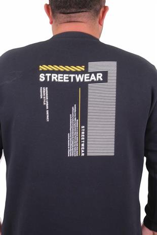 Starbattal Erkek Büyük Beden Sıfır Yaka Sweat Streetwear 23206 LACIVERT