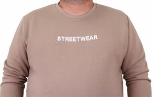 Starbattal Erkek Büyük Beden Sıfır Yaka Sweat Streetwear 23206 TOPRAK