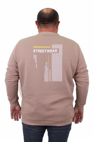 Starbattal Erkek Büyük Beden Sıfır Yaka Sweat Streetwear 23206 TOPRAK