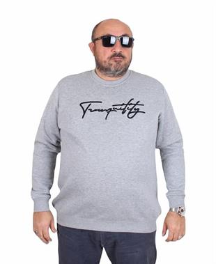 Starbattal Erkek Büyük Beden Sıfır Yaka Sweat Twenty 24200 GRI MELANJ