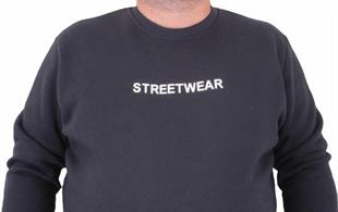 Starbattal Erkek Büyük Beden Sıfır Yaka Sweat Streetwear 23206 LACIVERT