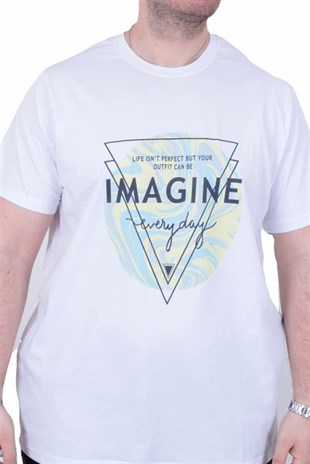 Starbattal Erkek Büyük Beden Sıfır Yaka Tişört Imagine 26132 BEYAZ