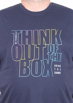 Starbattal Erkek Büyük Beden Sıfır Yaka Tişört Think Out Box 25163 LACIVERT