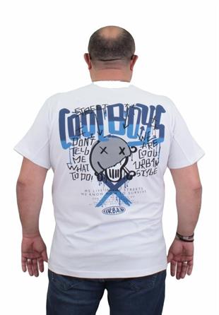 Starbattal Erkek Büyük Beden Sıfır Yaka Tişört Cool Boys 24125 BEYAZ