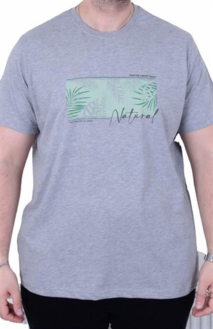 Starbattal Erkek Büyük Beden Sıfır Yaka Tişört Natural 26134 GRI MELANJ