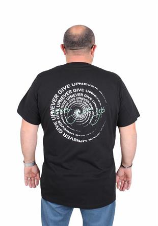 Starbattal Erkek Büyük Beden Sıfır Yaka Tişört Never Give Up 25140 SIYAH
