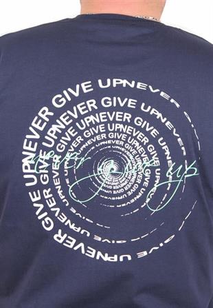Starbattal Erkek Büyük Beden Sıfır Yaka Tişört Never Give Up 25140 LACIVERT