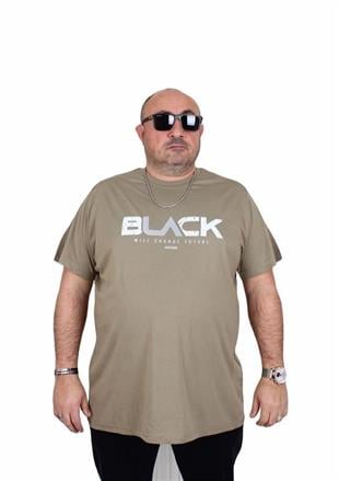 Starbattal Erkek Büyük Beden Sıfır Yaka Tişört Black 25176 HAKI