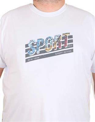 Starbattal Erkek Büyük Beden Sıfır Yaka Tişört Sport 25162 BEYAZ