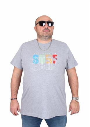 Starbattal Erkek Büyük Beden Sıfır Yaka Tişört Surf 25144 GRI MELANJ