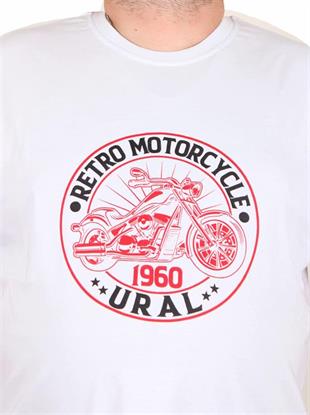 Starbattal Erkek Büyük Beden Sıfır Yaka Tişört Motorcycle 25171 BEYAZ