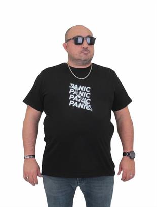 Starbattal Erkek Büyük Beden Sıfır Yaka Tişört Panic 24135 SIYAH