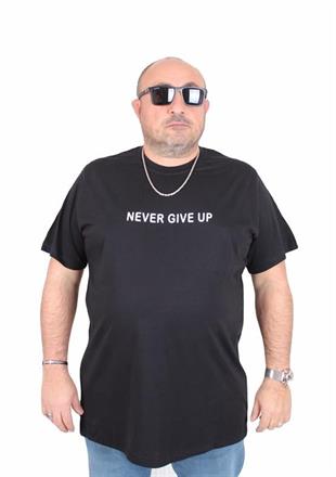 Starbattal Erkek Büyük Beden Sıfır Yaka Tişört Never Give Up 25140 SIYAH